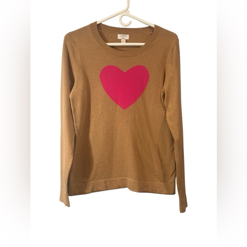 J. Crew Women's Light brown /Tan Long Sleeve w/ Pink Heart- medium- Cotton - Picture 1 of 14